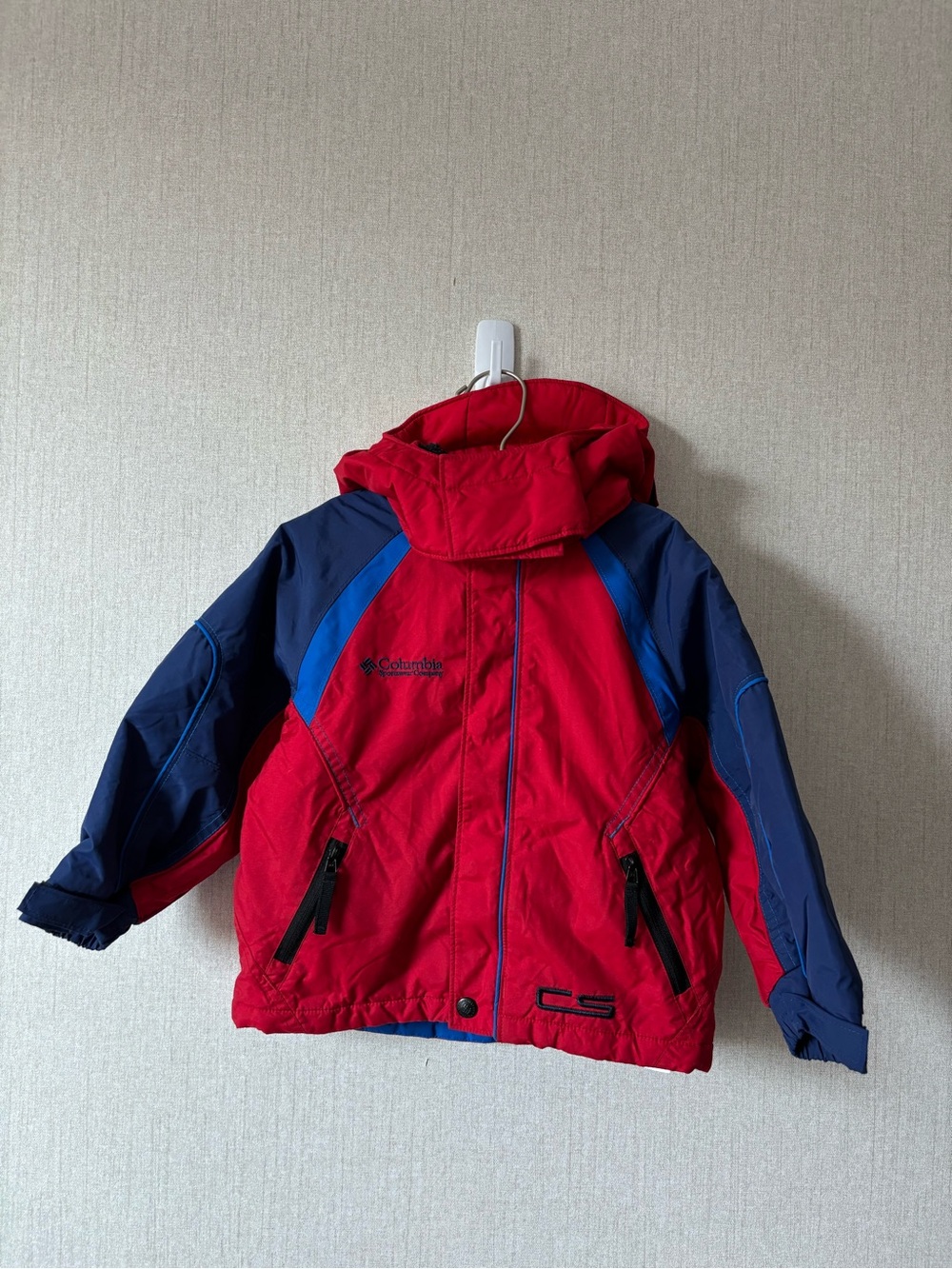 Columbia Red and Navy Kids Hooded Puffer Jacket